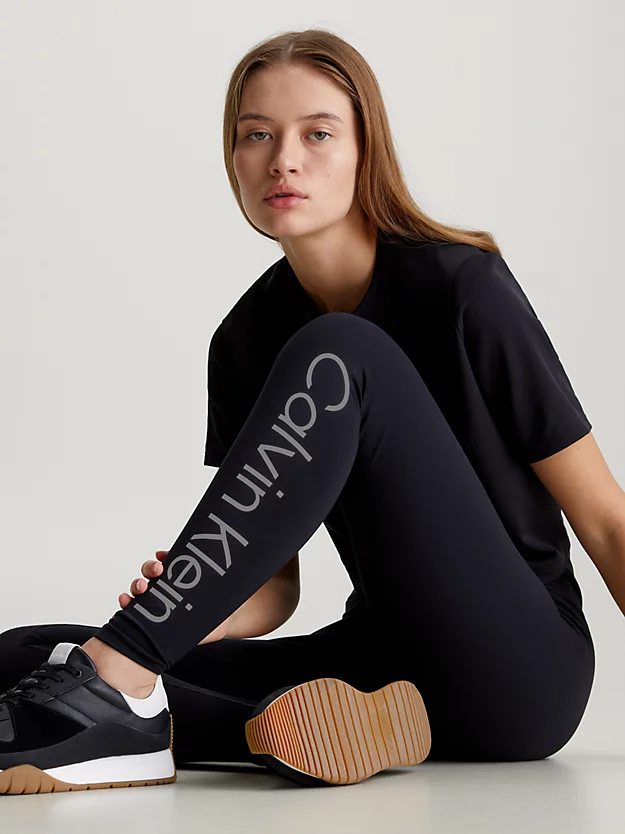 CK LEGGINGS WOMAN BLACK WITH SIDE MONOGRAM