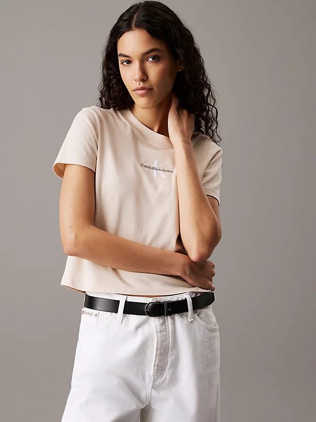 CK CROPPED TSHIRT TAN