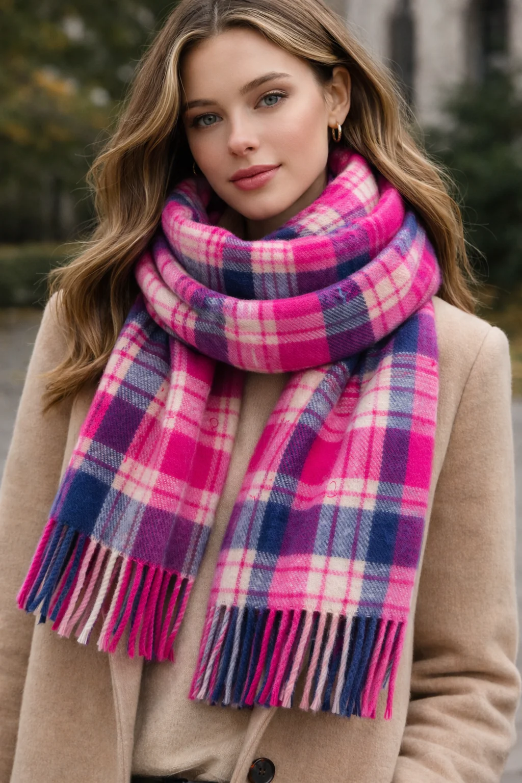 SCARF CHECKED FUSCHIA