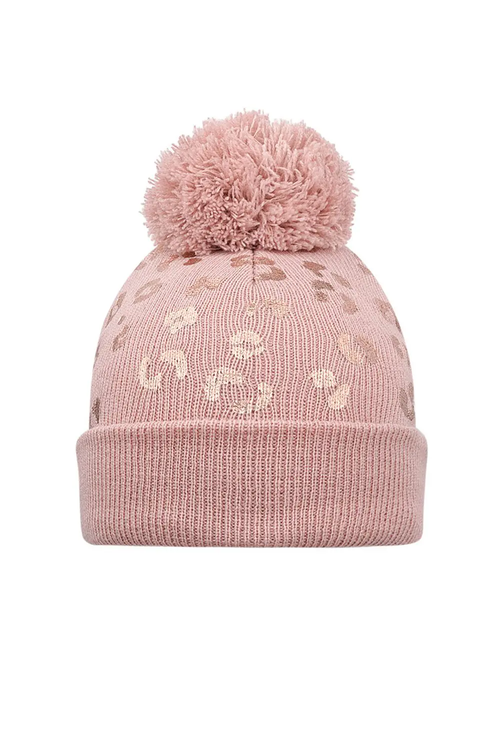 BEANIE PRINT POMPOM PINK