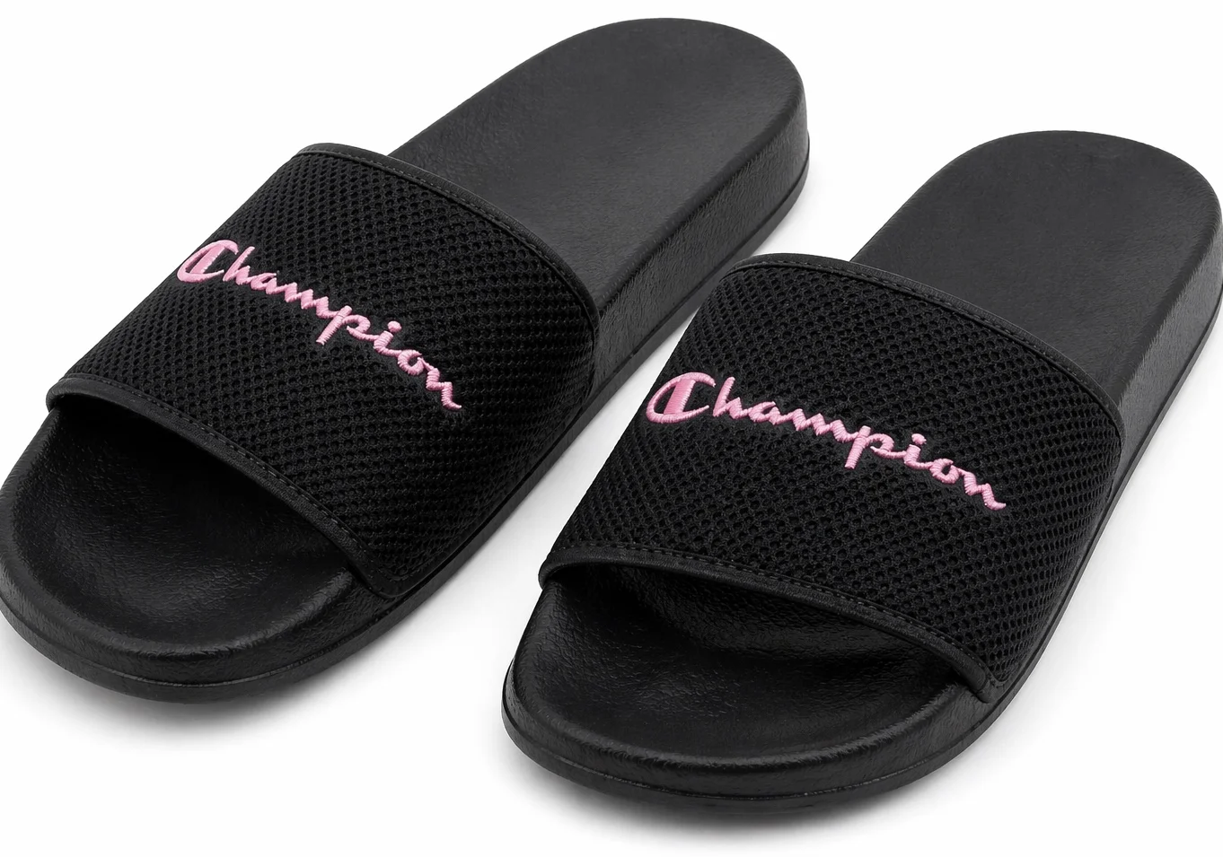 CHAMPION SLIDERS BLACK & PINK LOGO
