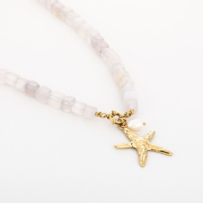 NECKLACE BEADED STARFISH WHITE
