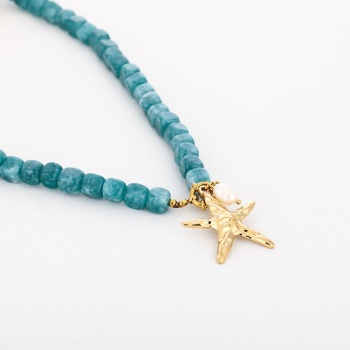 NECKLACE BEADED STARFISH BLUE