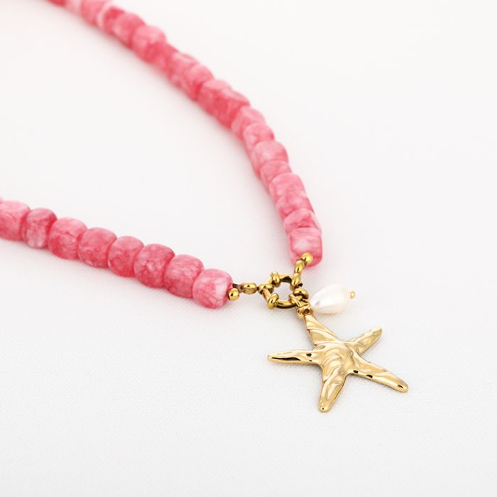 NECKLACE BEADED STARFISH PINK
